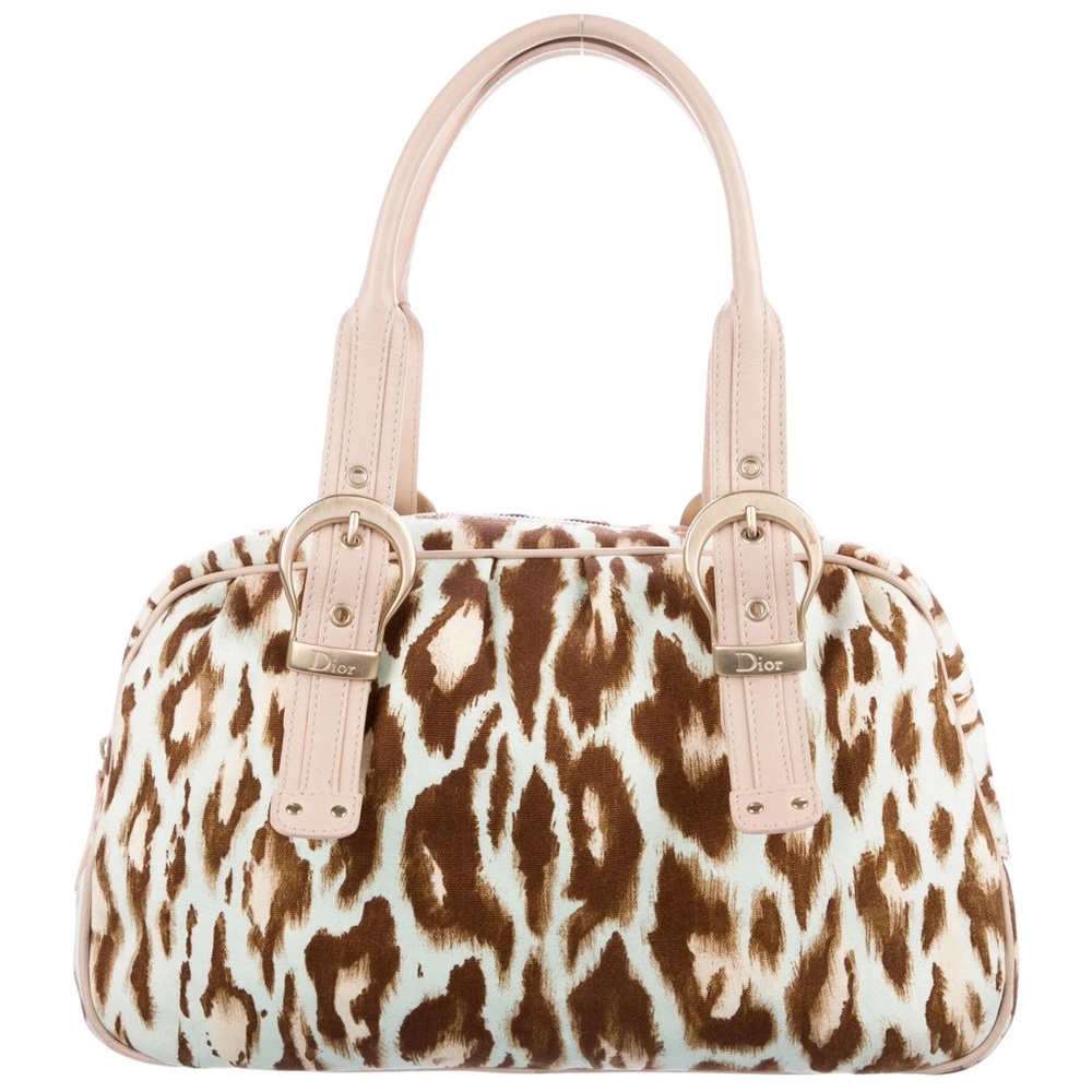 Dior Brown and Cream Satchel with Animal Print Design